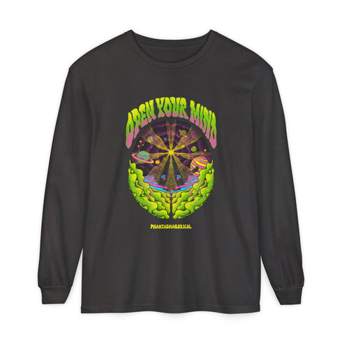 Open Your Mind (Front design) - Unisex Garment-dyed Long Sleeve T-Shirt